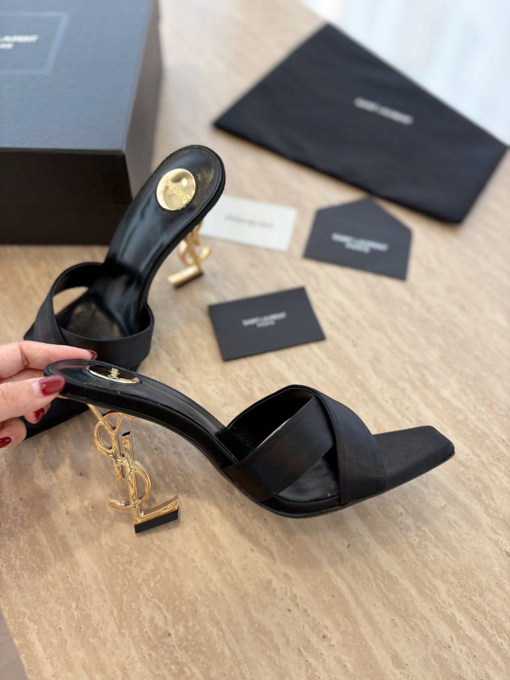 LOUIS VUITTON OPYUM OPEN TOE HIGH 10 CM MULES IN BLACK CALFSKIN