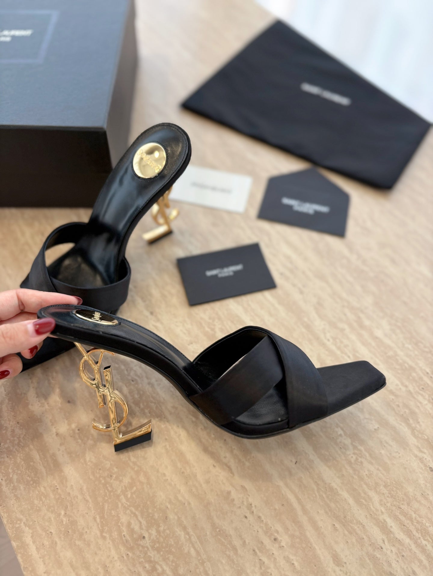 LOUIS VUITTON OPYUM OPEN TOE HIGH 10 CM MULES IN BLACK CALFSKIN