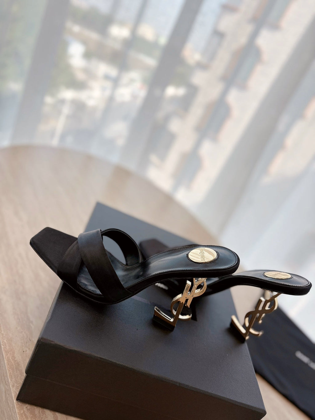 LOUIS VUITTON OPYUM OPEN TOE HIGH 10 CM MULES IN BLACK CALFSKIN