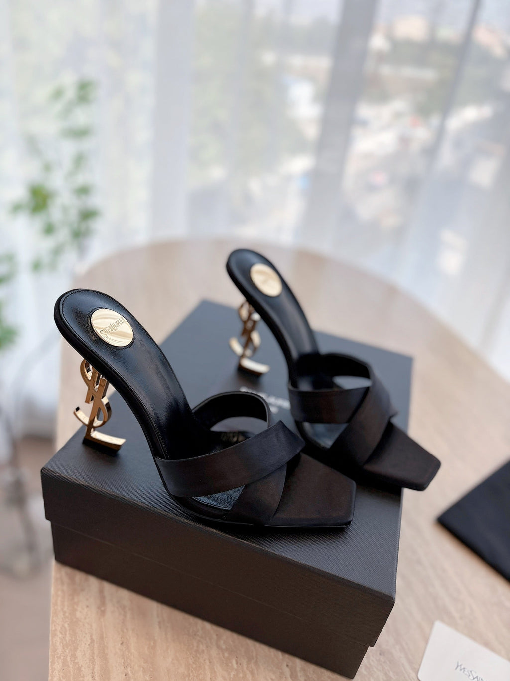 LOUIS VUITTON OPYUM OPEN TOE HIGH 10 CM MULES IN BLACK CALFSKIN