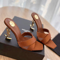 LOUIS VUITTON OPYUM OPEN TOE HIGH 10 CM MULES IN BRONZE BROWN CALFSKIN