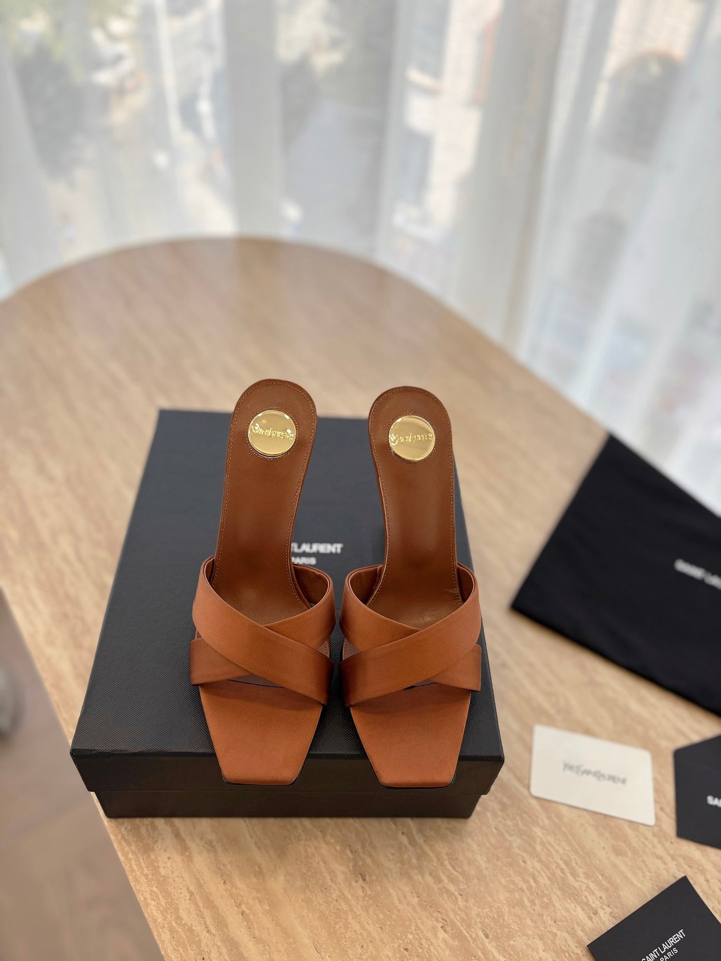 LOUIS VUITTON OPYUM OPEN TOE HIGH 10 CM MULES IN BRONZE BROWN CALFSKIN