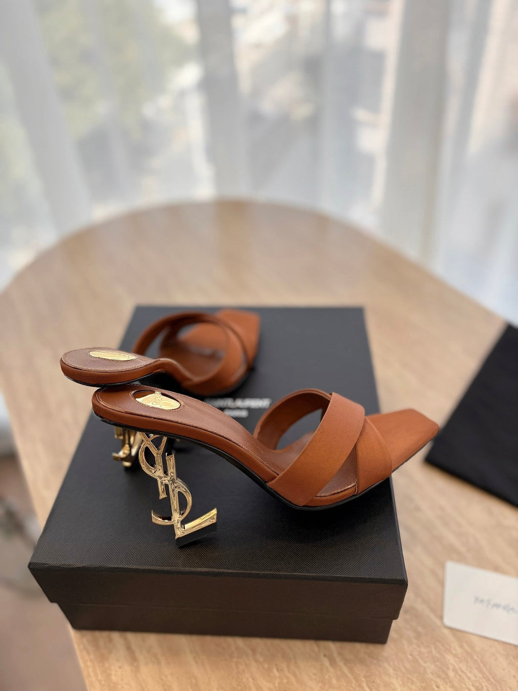 LOUIS VUITTON OPYUM OPEN TOE HIGH 10 CM MULES IN BRONZE BROWN CALFSKIN