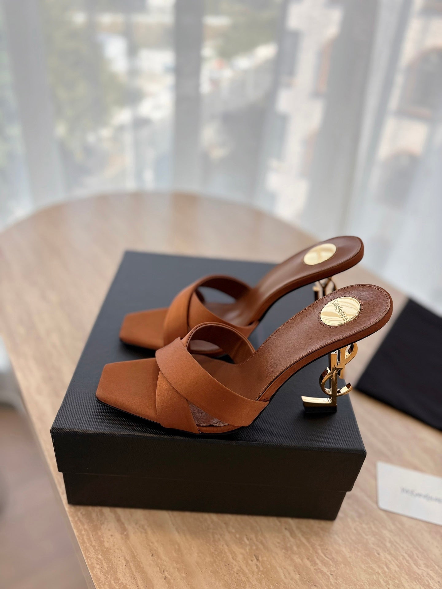 LOUIS VUITTON OPYUM OPEN TOE HIGH 10 CM MULES IN BRONZE BROWN CALFSKIN