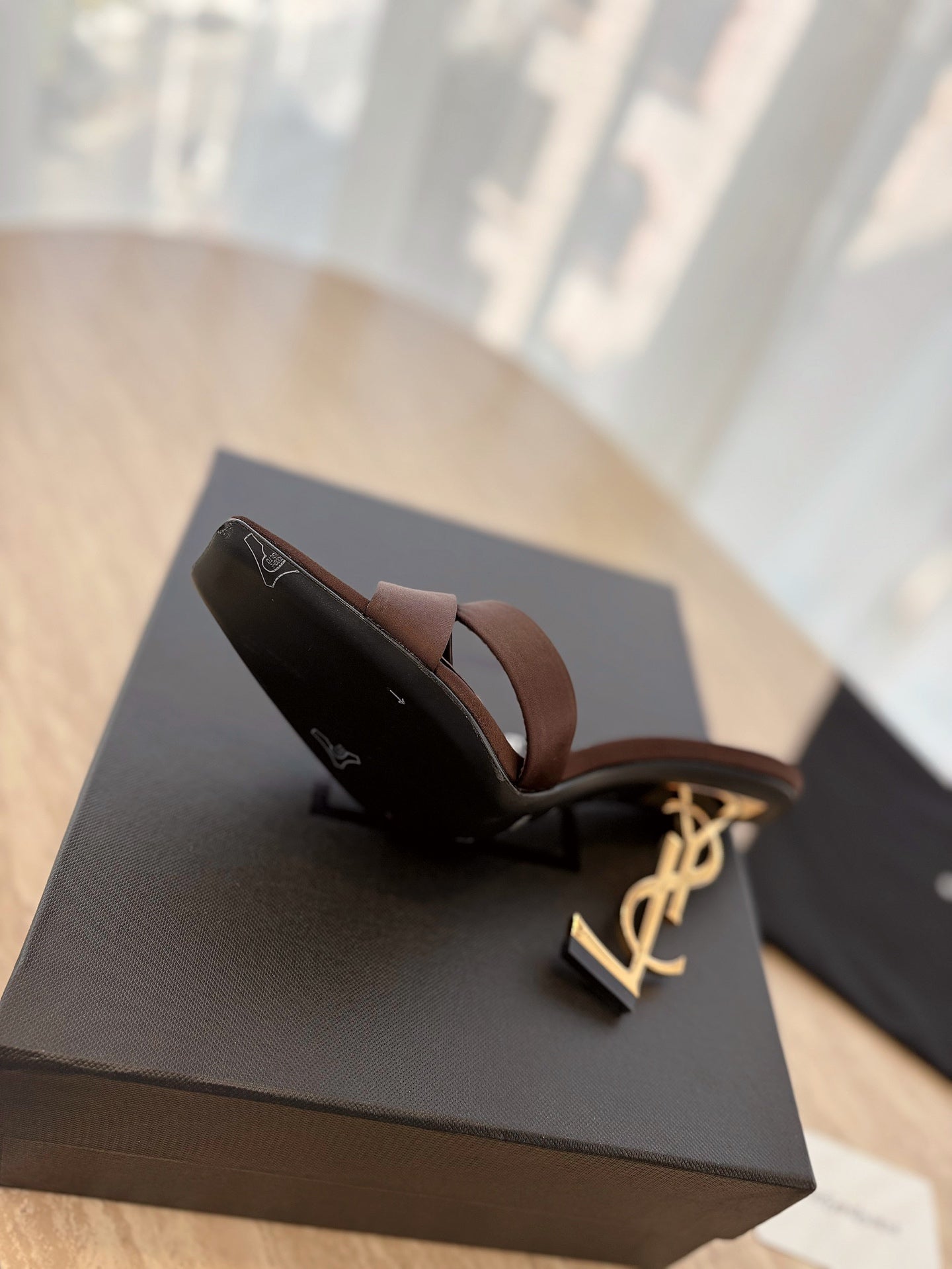 LOUIS VUITTON OPYUM OPEN TOE HIGH 10 CM MULES IN CHOCOLATE BROWN CALFSKIN