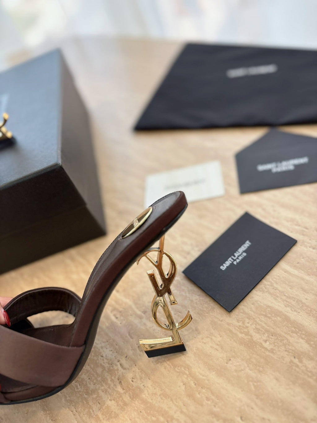 LOUIS VUITTON OPYUM OPEN TOE HIGH 10 CM MULES IN CHOCOLATE BROWN CALFSKIN