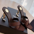 LOUIS VUITTON OPYUM OPEN TOE HIGH 10 CM MULES IN CHOCOLATE BROWN CALFSKIN