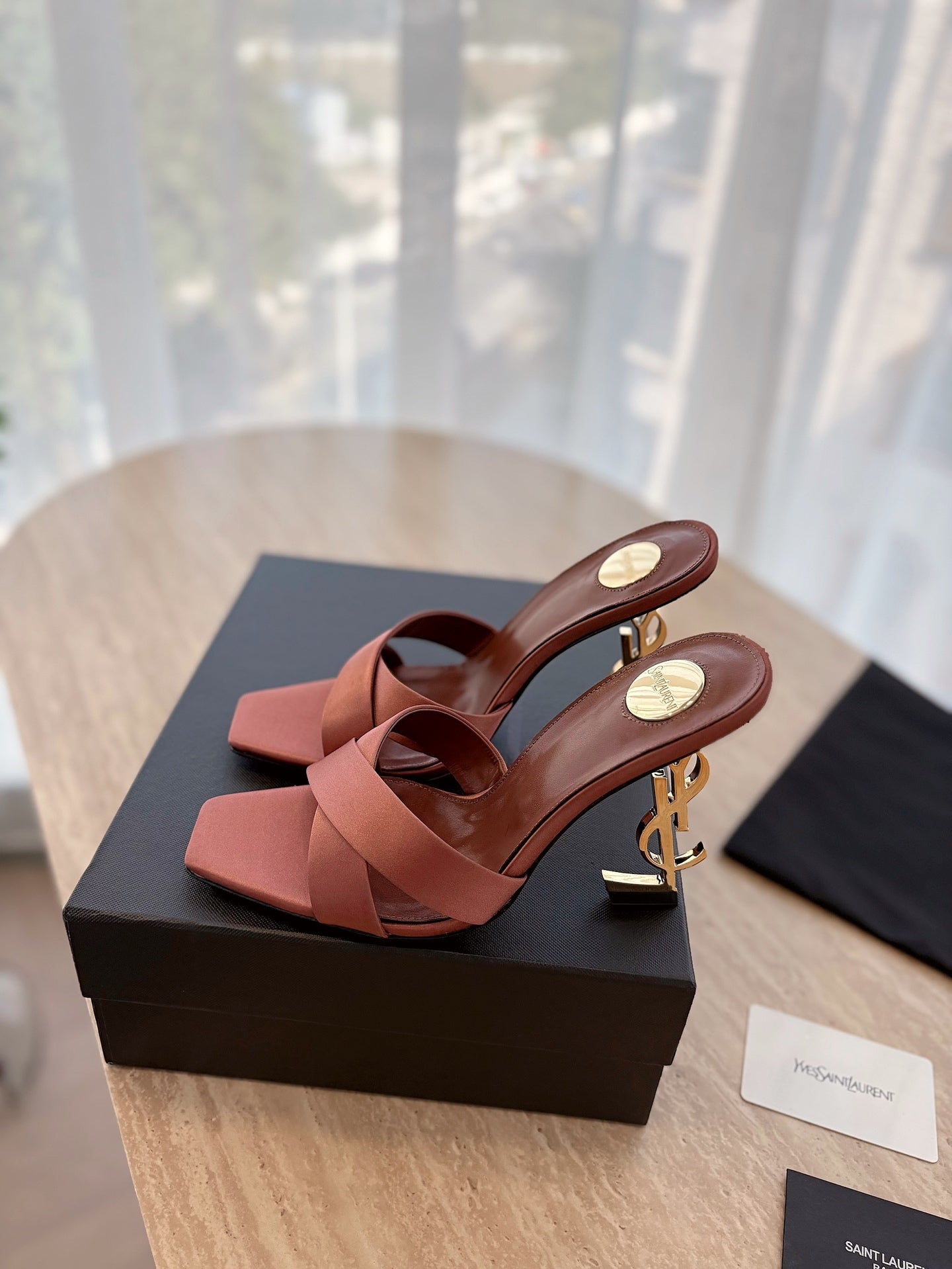LOUIS VUITTON OPYUM OPEN TOE HIGH 10 CM MULES IN MARS RED CALFSKIN