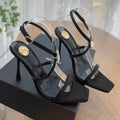 LOUIS VUITTON HIGH HEEL SANDAL 10 CM IN BLACK SATIN CREPE AND CRYSTAL
