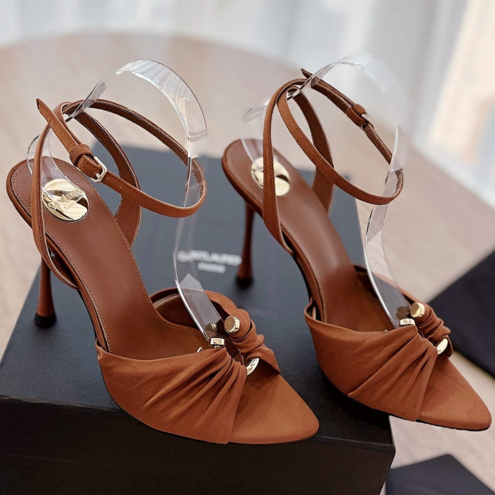 LOUIS VUITTON LOLA SANDAL 10 CM IN BRONZE BROWN VISCOSE AND SILK