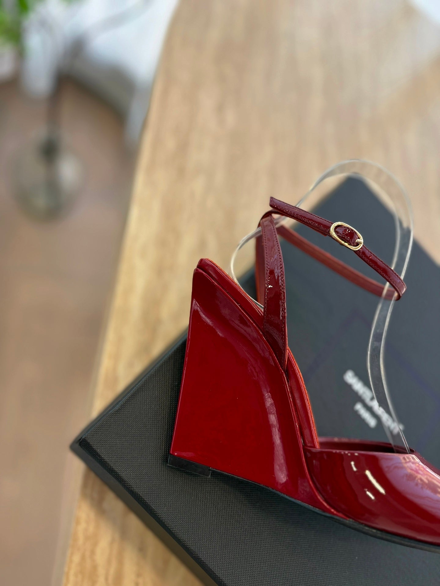 LOUIS VUITTON LA SCANDALE HIGH 10 CM WEDGE SANDALS IN CRIMSON RED PATENT LEATHER