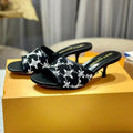 LOUIS VUITTON NEO REVIVAL HIGH MULE 55 MM IN BLACK EMBROIDERED FABRIC