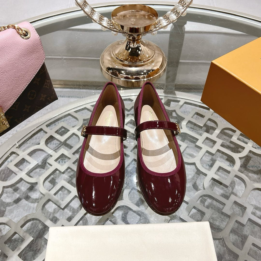 LOUIS VUITTON MARY JANE SHOES IN WINE RED PATENT CALFSKIN