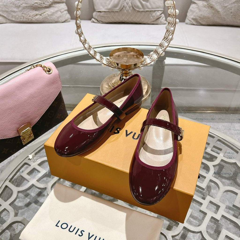 LOUIS VUITTON MARY JANE SHOES IN WINE RED PATENT CALFSKIN
