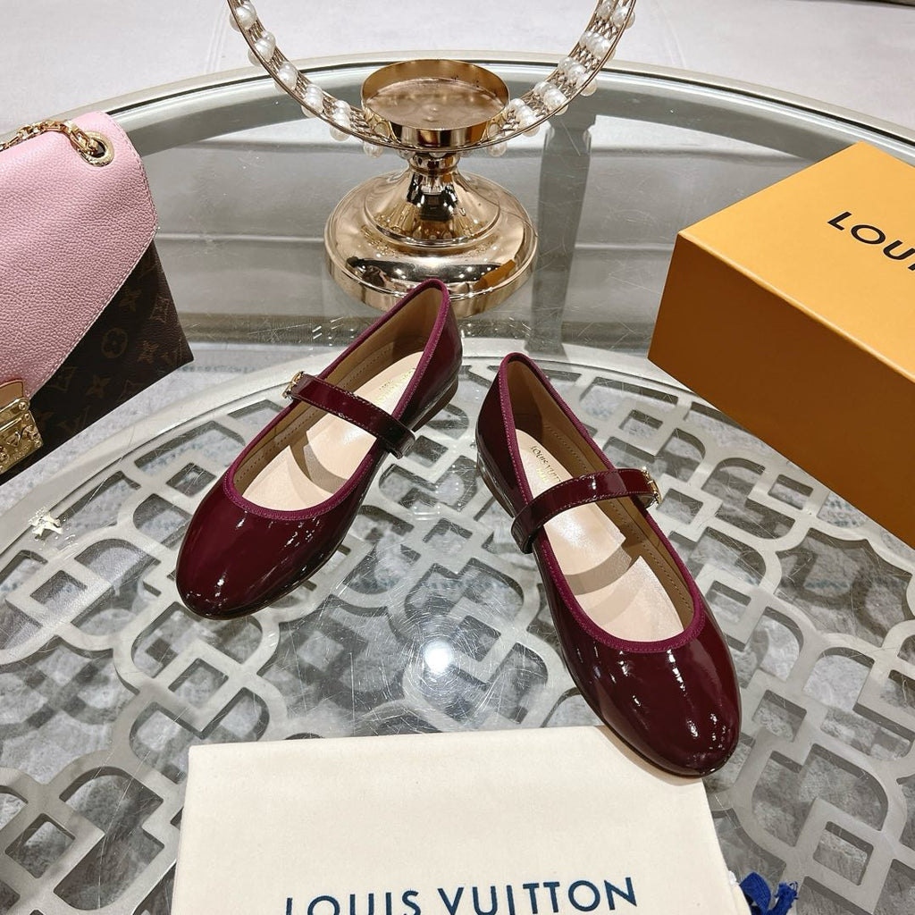 LOUIS VUITTON MARY JANE SHOES IN WINE RED PATENT CALFSKIN