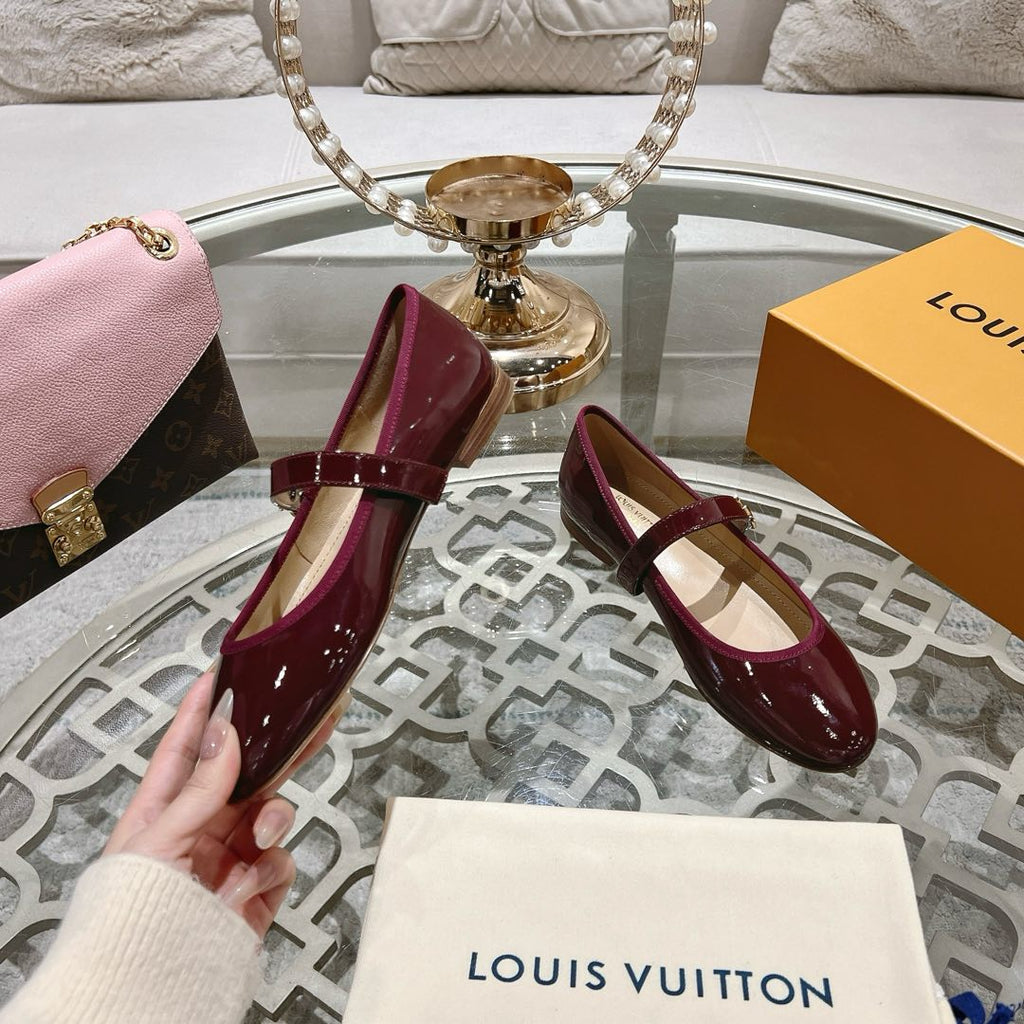 LOUIS VUITTON MARY JANE SHOES IN WINE RED PATENT CALFSKIN