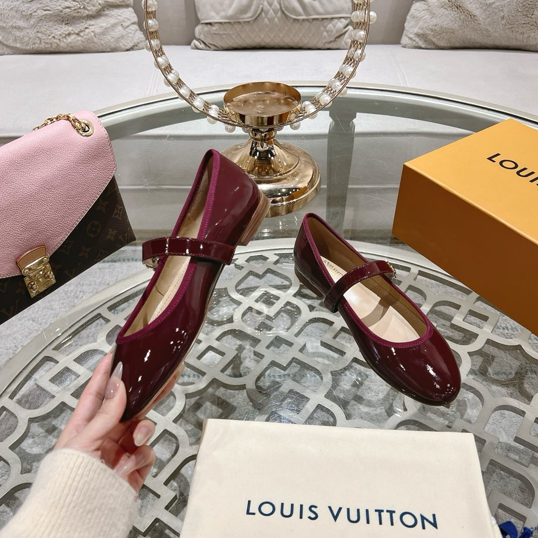 LOUIS VUITTON MARY JANE SHOES IN WINE RED PATENT CALFSKIN