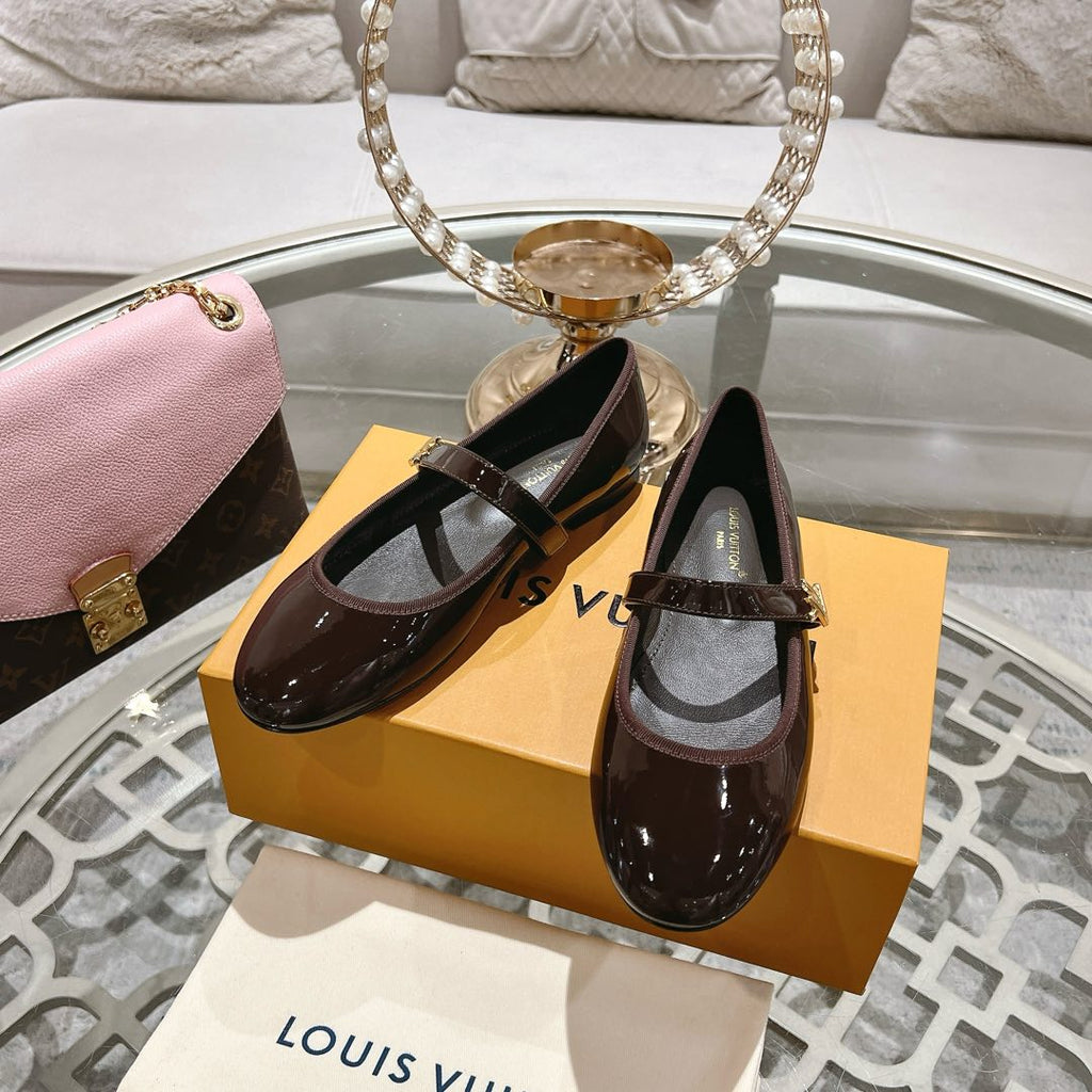 LOUIS VUITTON MARY JANE SHOES IN WALNUT BROWN PATENT CALFSKIN