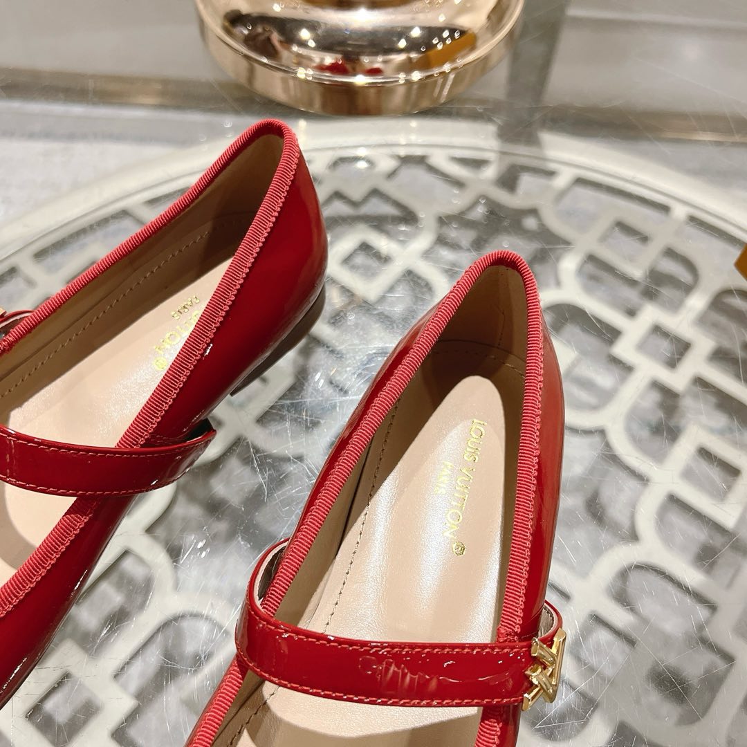 LOUIS VUITTON MARY JANE SHOES IN CHERRY RED PATENT CALFSKIN