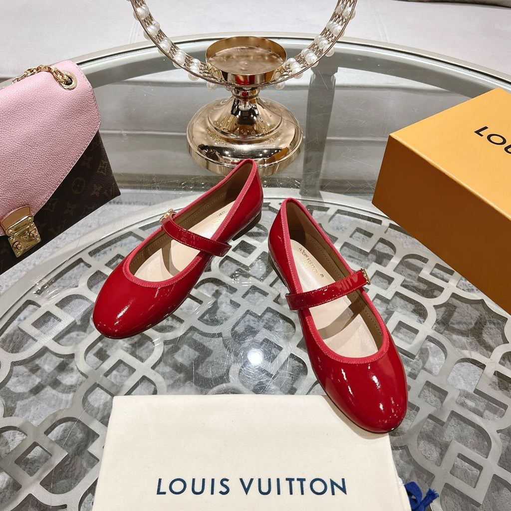 LOUIS VUITTON MARY JANE SHOES IN CHERRY RED PATENT CALFSKIN