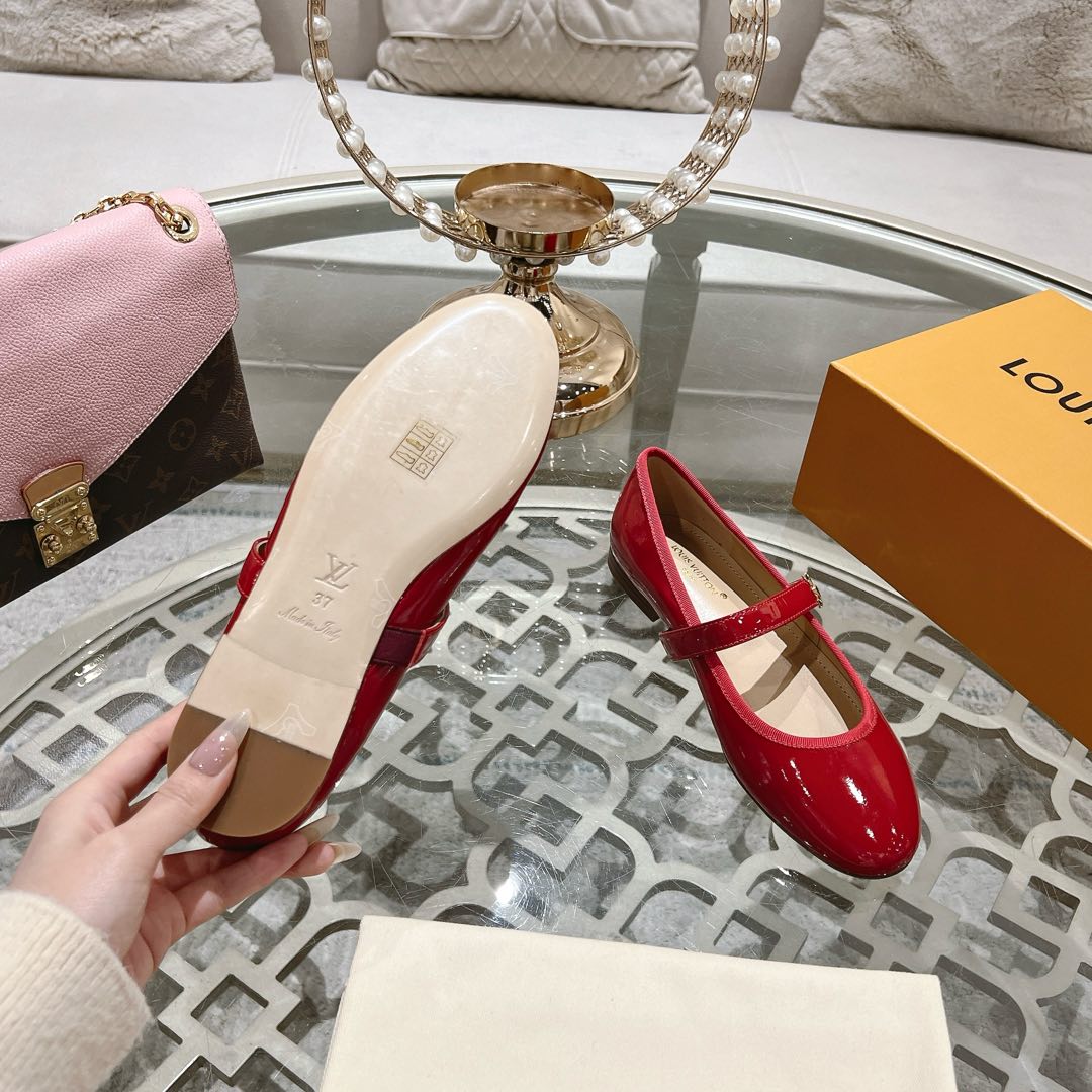 LOUIS VUITTON MARY JANE SHOES IN CHERRY RED PATENT CALFSKIN
