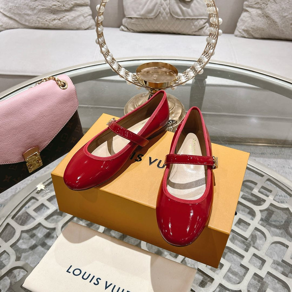 LOUIS VUITTON MARY JANE SHOES IN CHERRY RED PATENT CALFSKIN