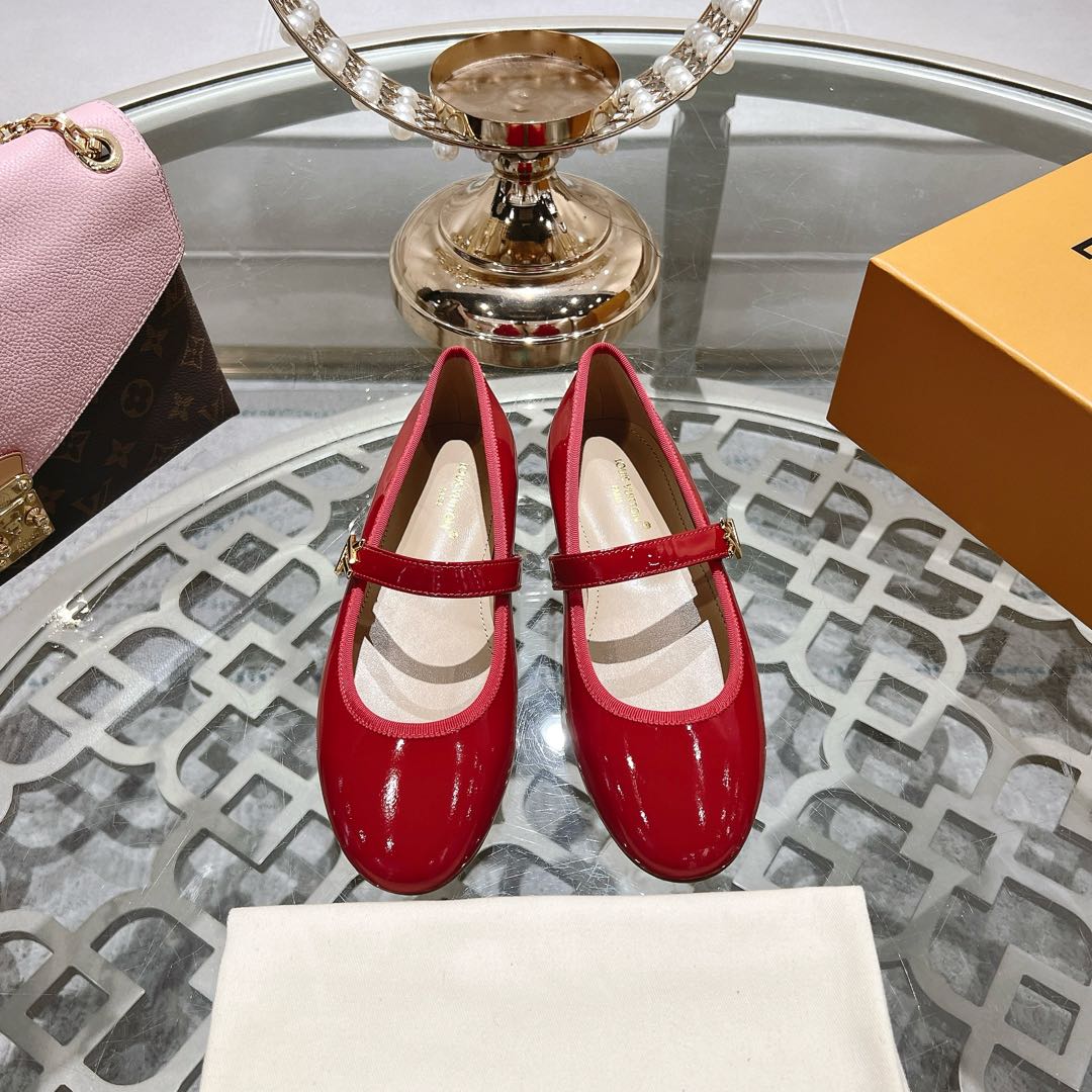 LOUIS VUITTON MARY JANE SHOES IN CHERRY RED PATENT CALFSKIN