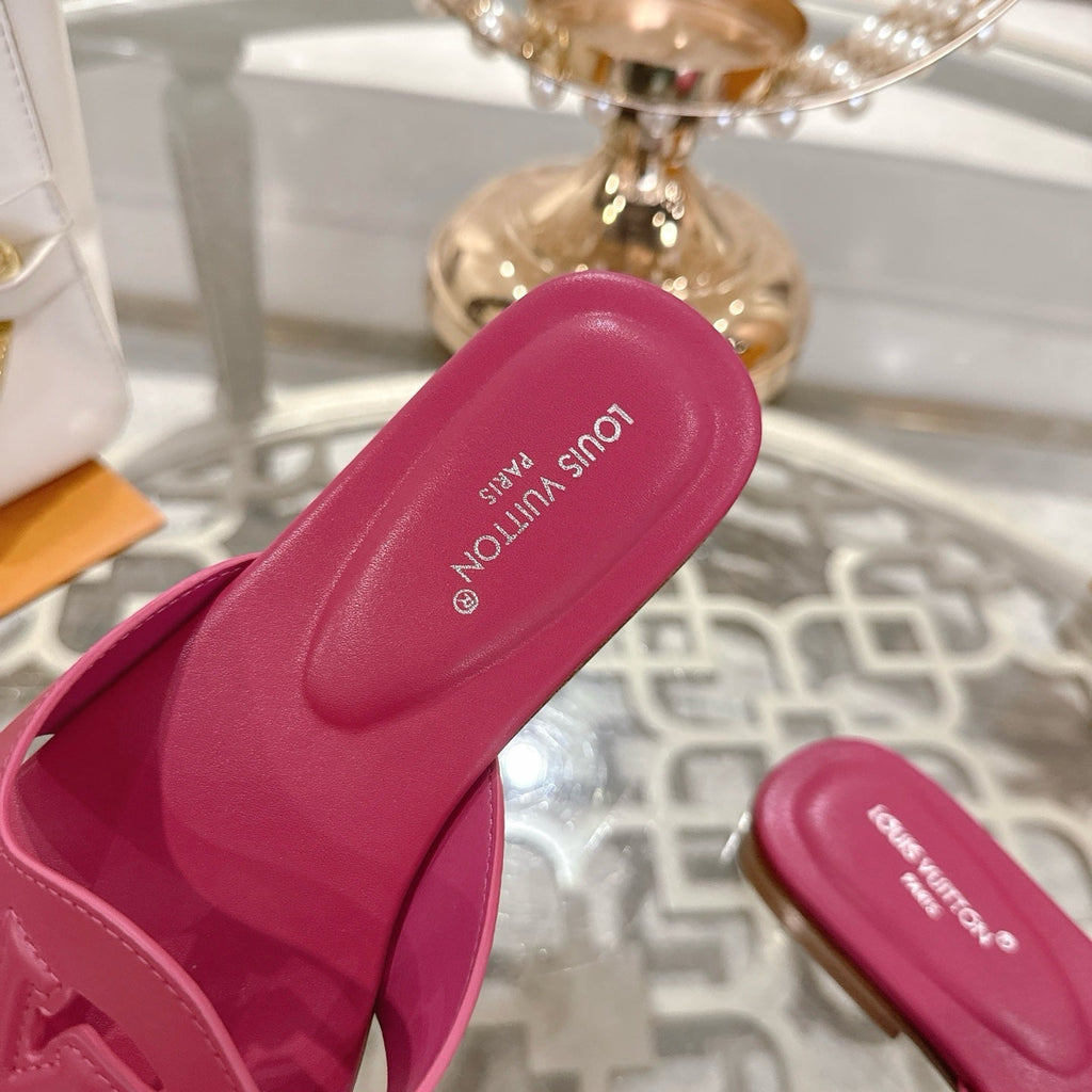LOUIS VUITTON ISOLA FLAT SLIDE IN DARK PINK CALFSKIN