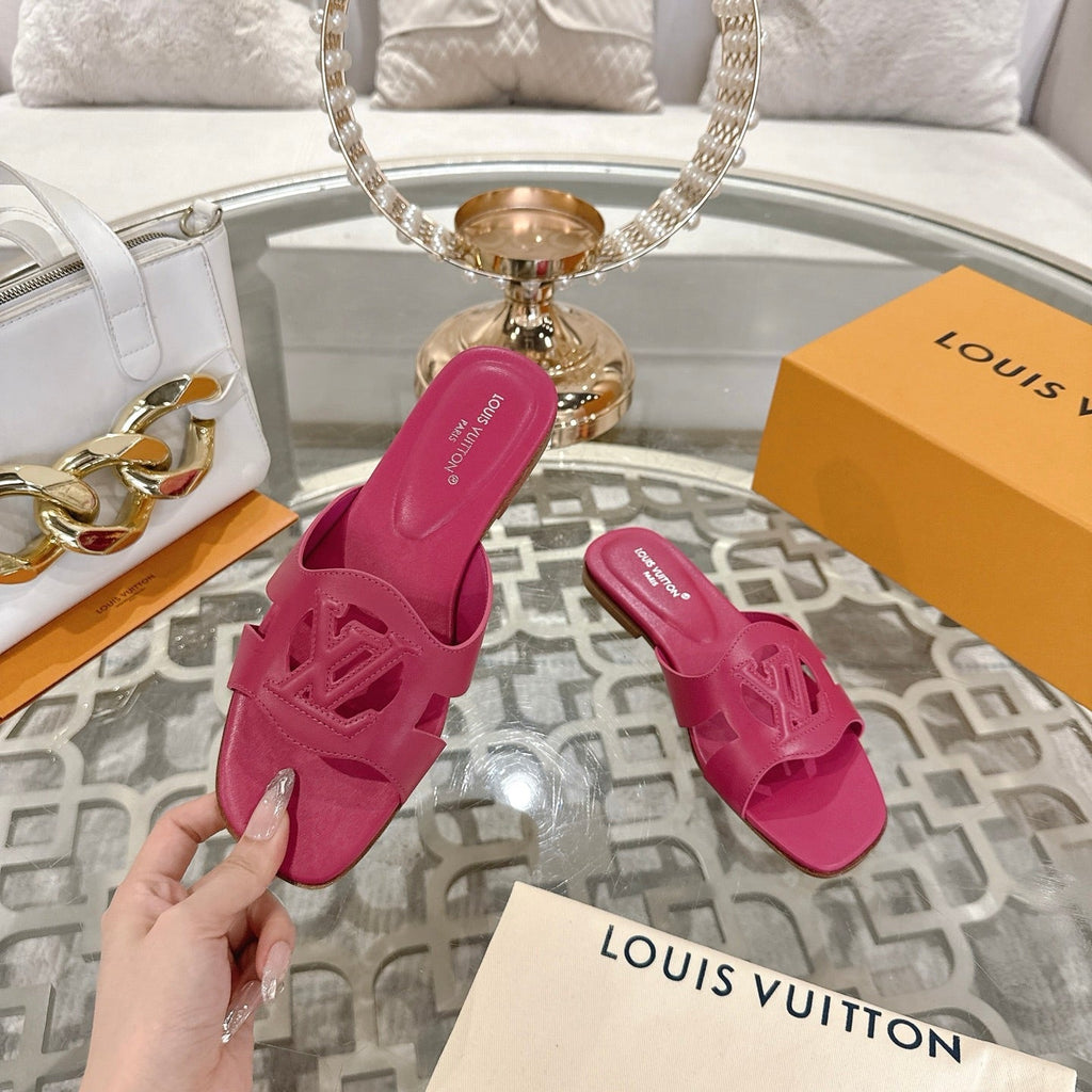 LOUIS VUITTON ISOLA FLAT SLIDE IN DARK PINK CALFSKIN