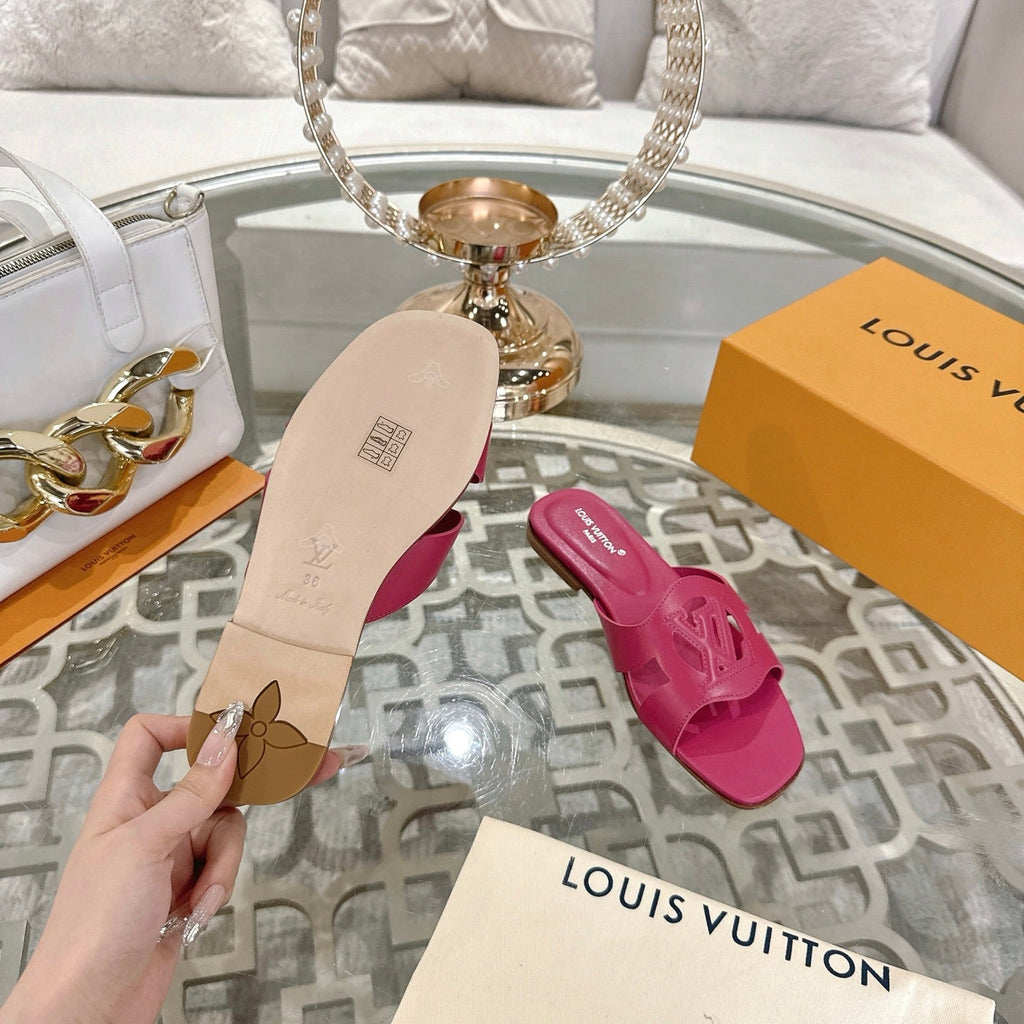 LOUIS VUITTON ISOLA FLAT SLIDE IN DARK PINK CALFSKIN