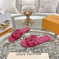 LOUIS VUITTON ISOLA FLAT SLIDE IN DARK PINK CALFSKIN