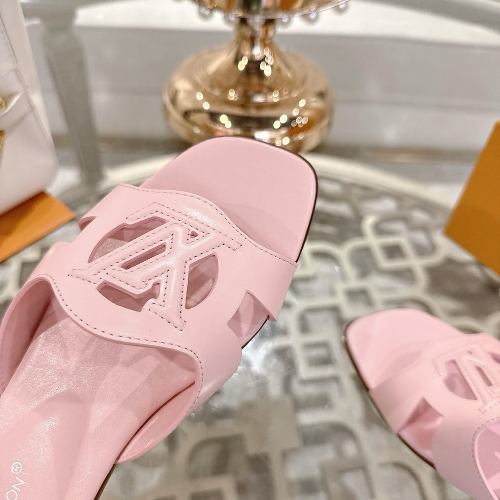 LOUIS VUITTON ISOLA FLAT SLIDE IN PASTEL PINK CALFSKIN