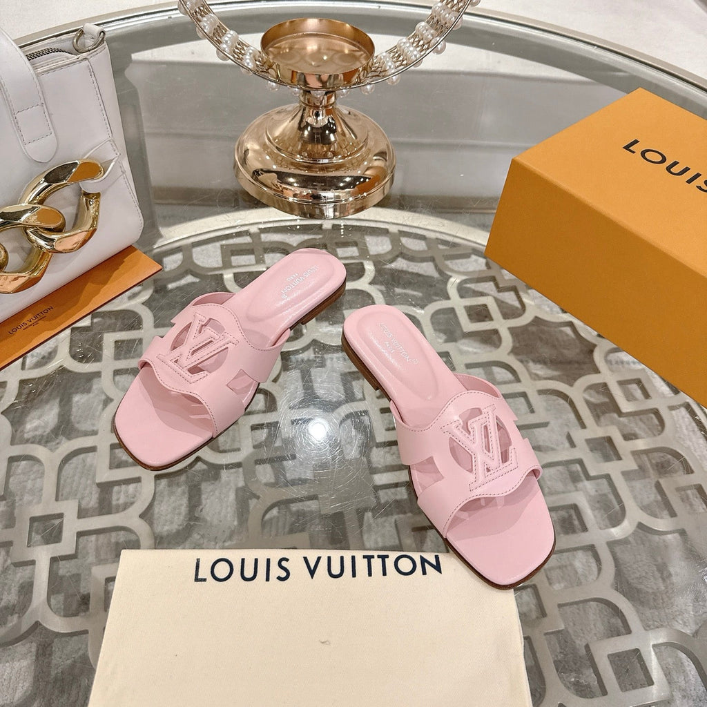LOUIS VUITTON ISOLA FLAT SLIDE IN PASTEL PINK CALFSKIN