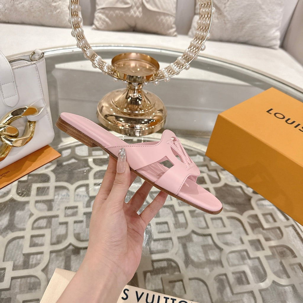 LOUIS VUITTON ISOLA FLAT SLIDE IN PASTEL PINK CALFSKIN
