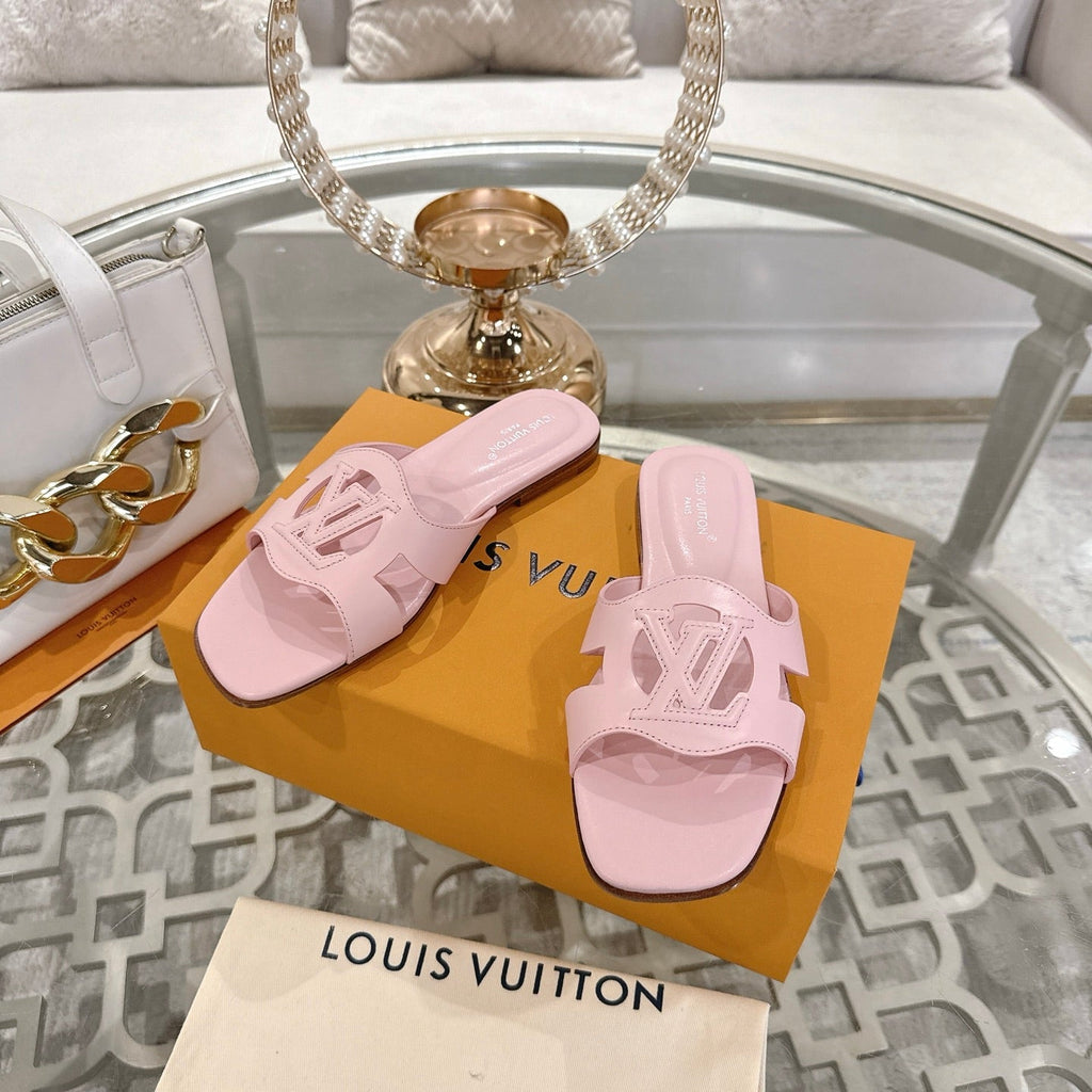 LOUIS VUITTON ISOLA FLAT SLIDE IN PASTEL PINK CALFSKIN