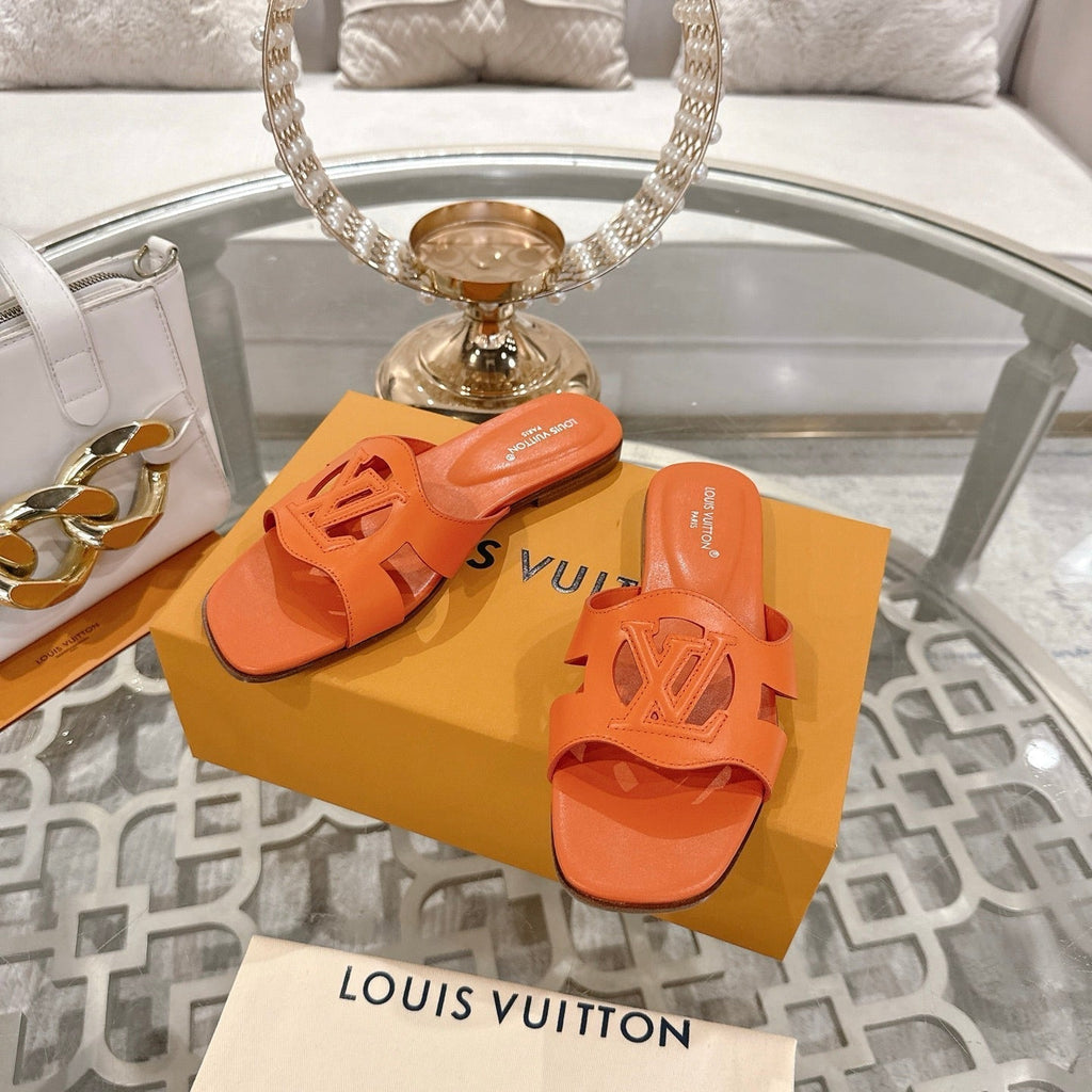 LOUIS VUITTON ISOLA FLAT SLIDE IN VIVID ORANGE CALFSKIN