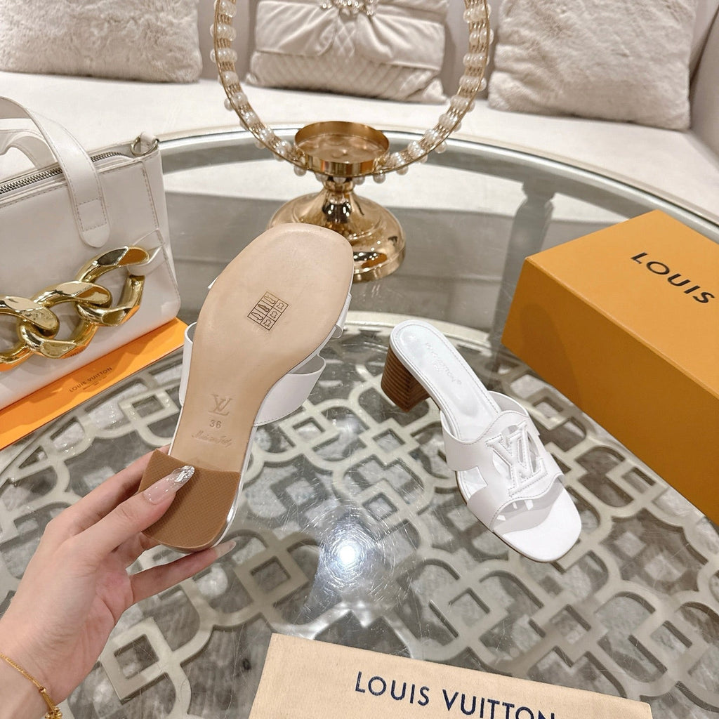 LOUIS VUITTON ISOLA HIGH 55 MM MULE IN WHITE CALFSKIN
