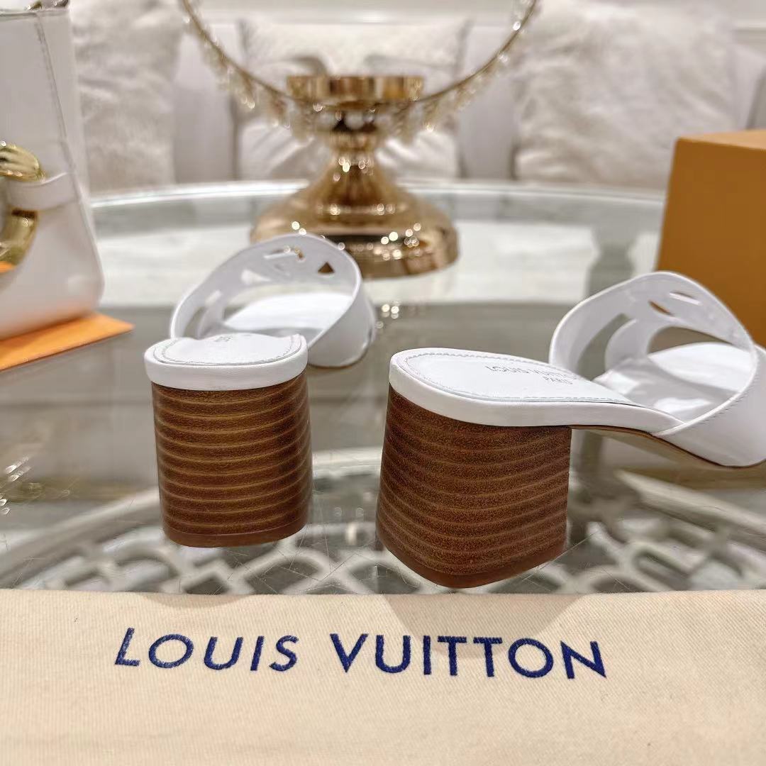 LOUIS VUITTON ISOLA HIGH 55 MM MULE IN WHITE CALFSKIN