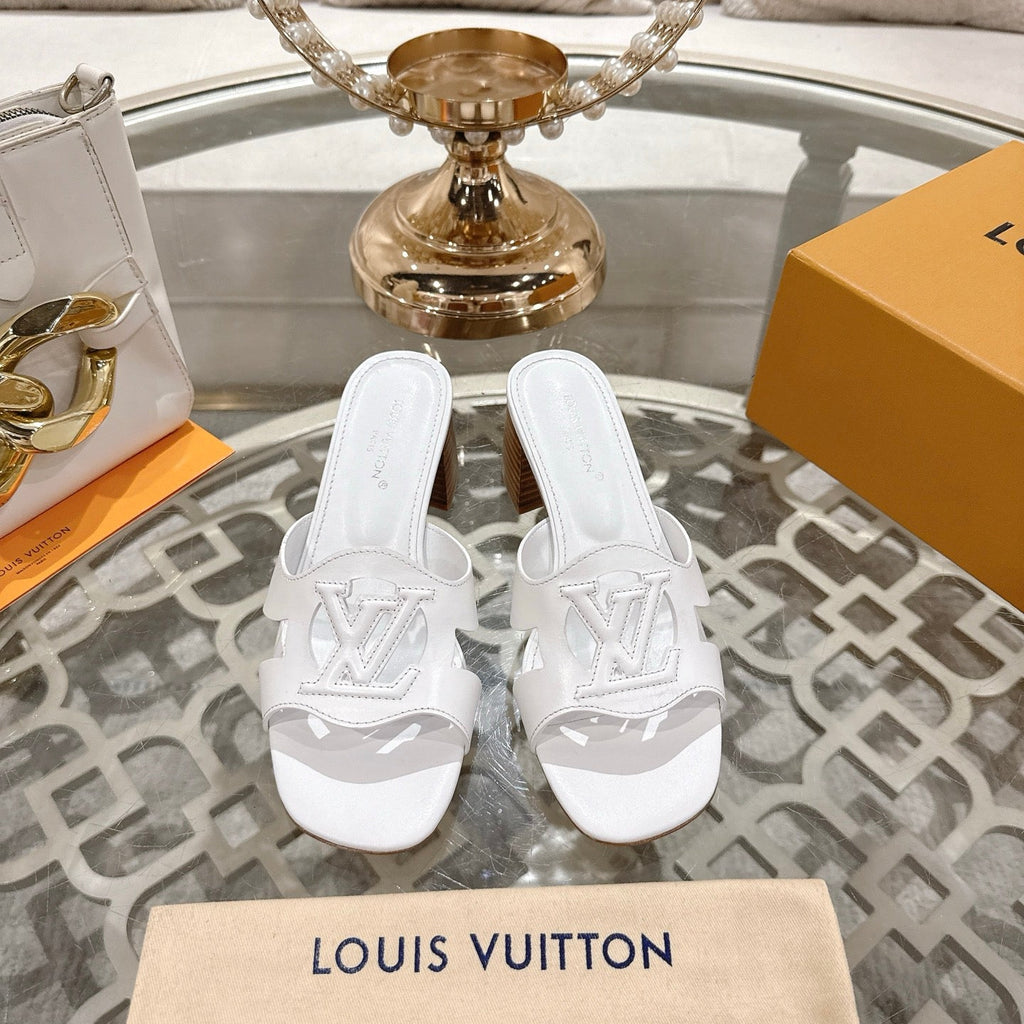 LOUIS VUITTON ISOLA HIGH 55 MM MULE IN WHITE CALFSKIN