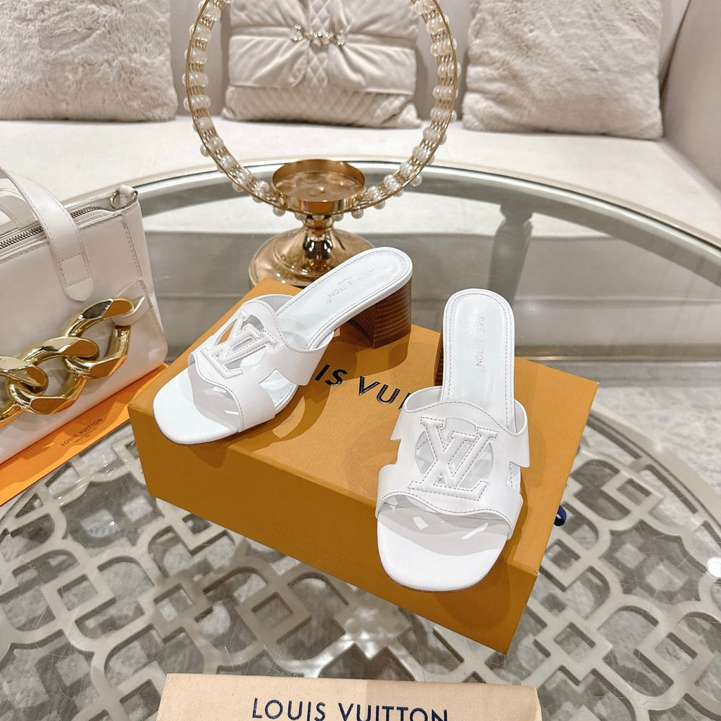 LOUIS VUITTON ISOLA HIGH 55 MM MULE IN WHITE CALFSKIN