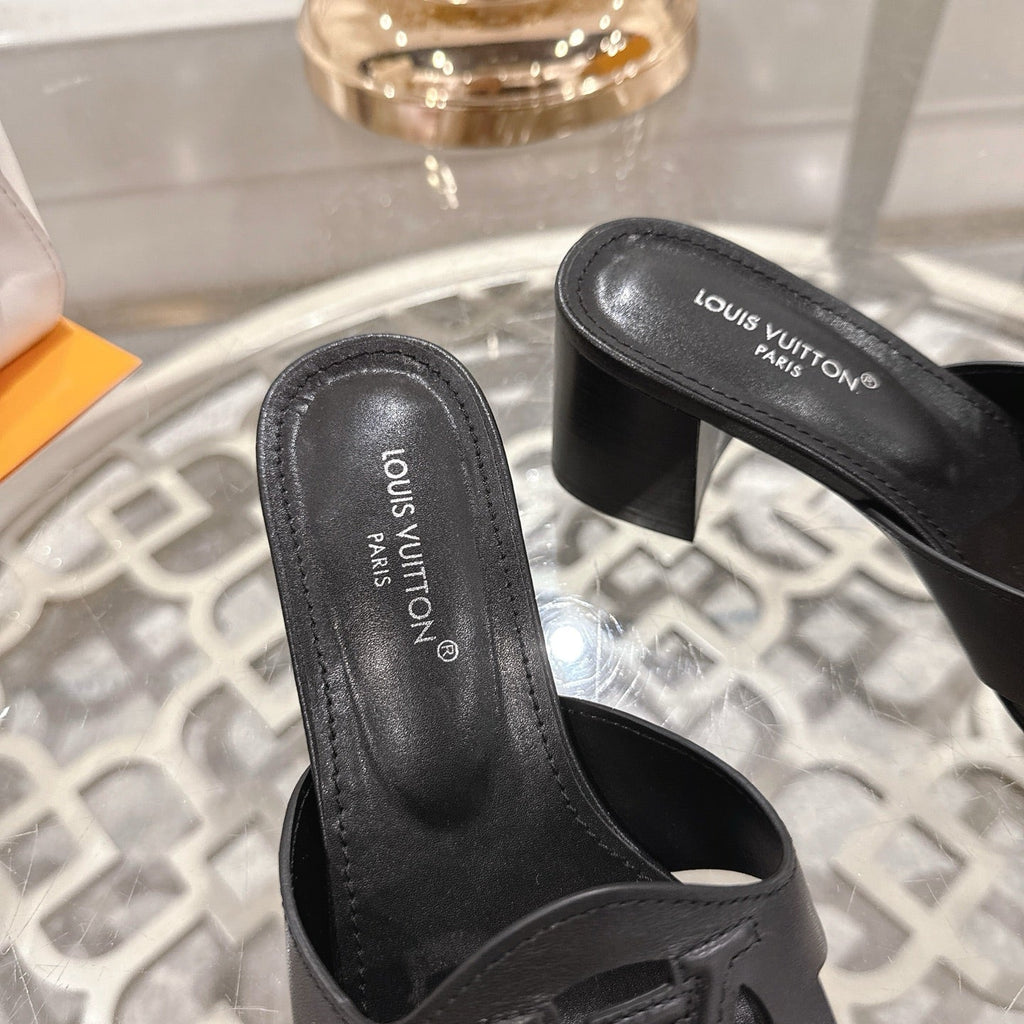 LOUIS VUITTON ISOLA HIGH 55 MM MULE IN BLACK CALFSKIN