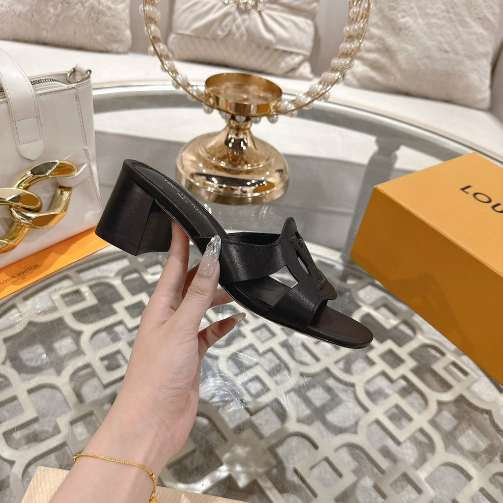 LOUIS VUITTON ISOLA HIGH 55 MM MULE IN BLACK CALFSKIN