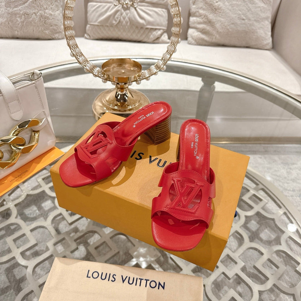 LOUIS VUITTON ISOLA HIGH 55 MM MULE IN CHERRY RED CALFSKIN