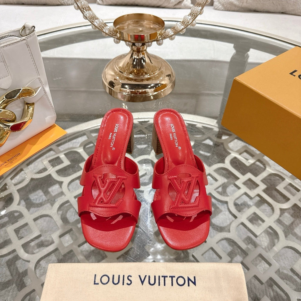 LOUIS VUITTON ISOLA HIGH 55 MM MULE IN CHERRY RED CALFSKIN