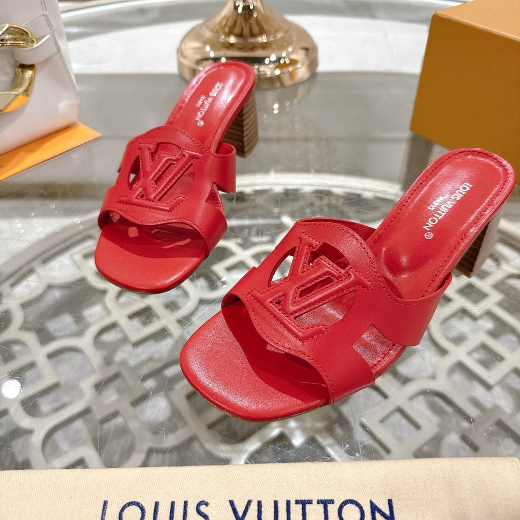 LOUIS VUITTON ISOLA HIGH 55 MM MULE IN CHERRY RED CALFSKIN