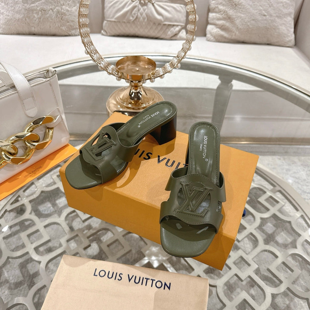 LOUIS VUITTON ISOLA HIGH 55 MM MULE IN ARMY GREEN CALFSKIN