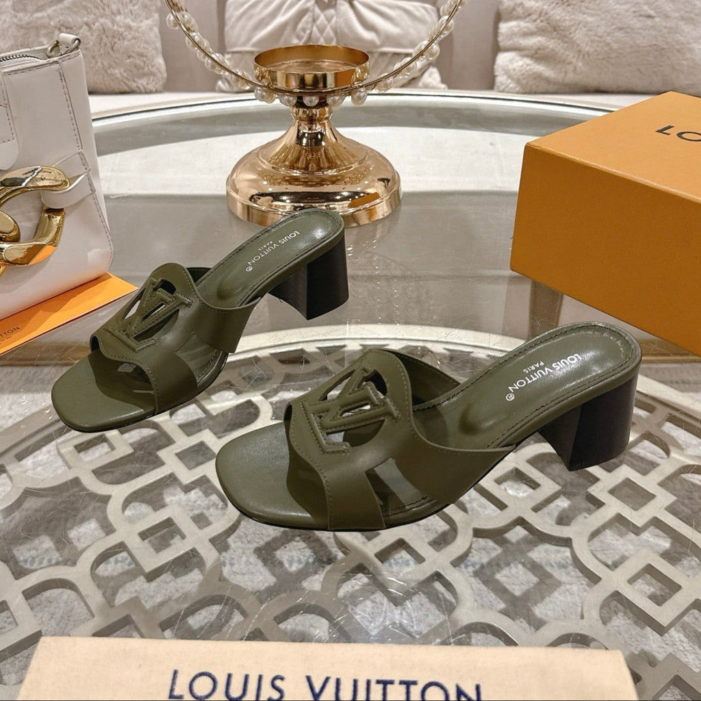 LOUIS VUITTON ISOLA HIGH 55 MM MULE IN ARMY GREEN CALFSKIN