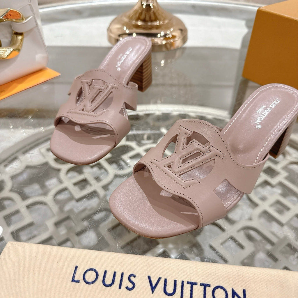 LOUIS VUITTON ISOLA HIGH 55 MM MULE IN DUSTY PINK CALFSKIN