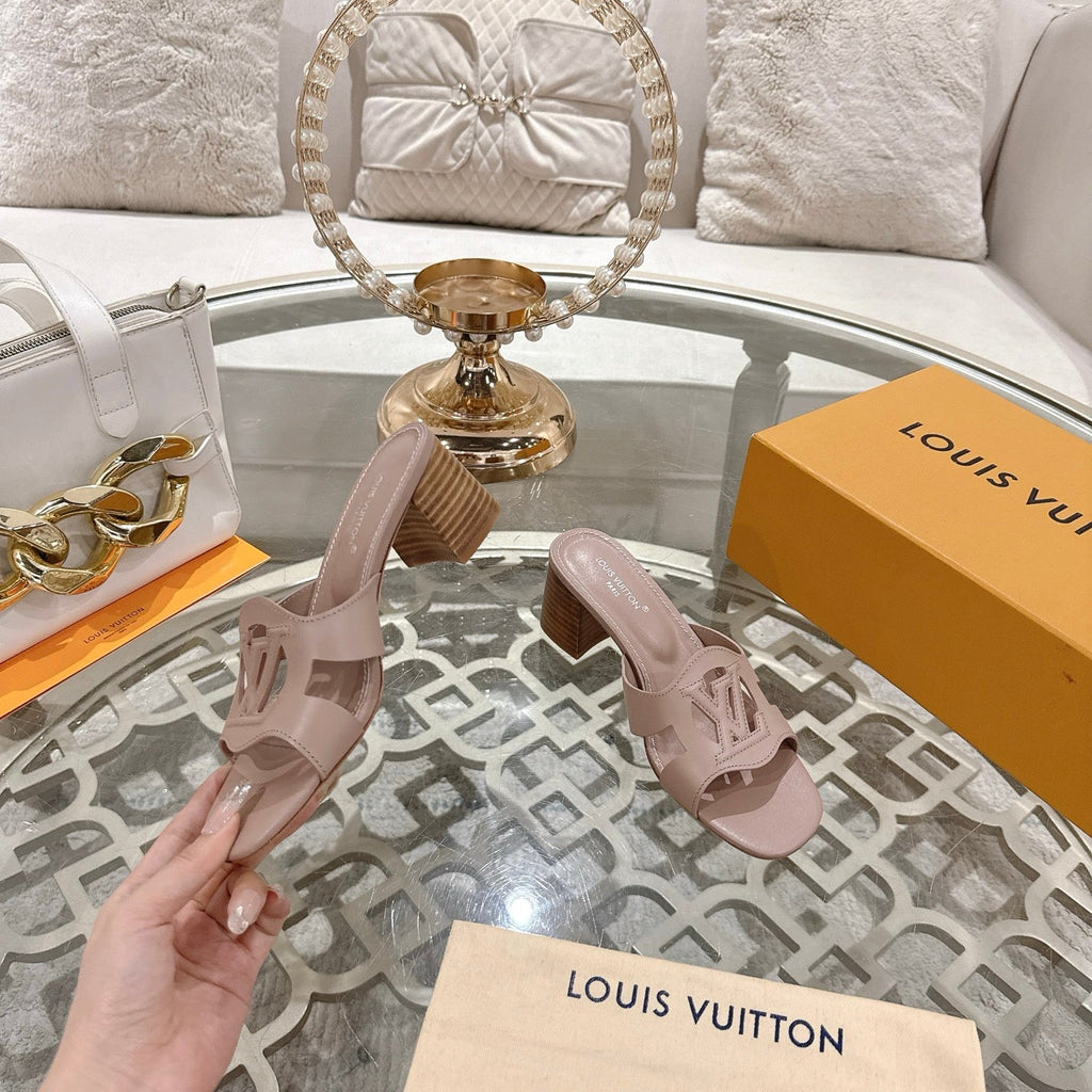 LOUIS VUITTON ISOLA HIGH 55 MM MULE IN DUSTY PINK CALFSKIN