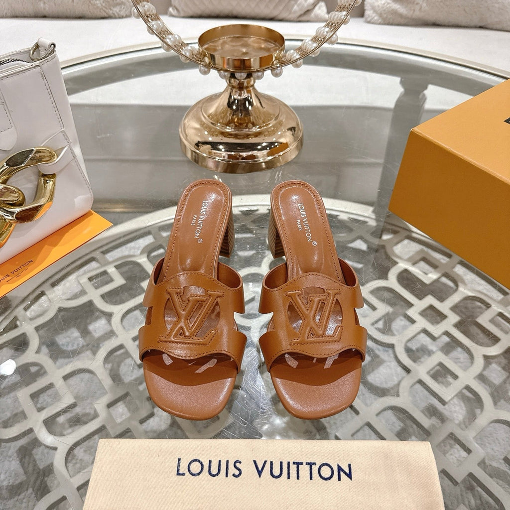 LOUIS VUITTON ISOLA HIGH 55 MM MULE IN BRONZE BROWN CALFSKIN